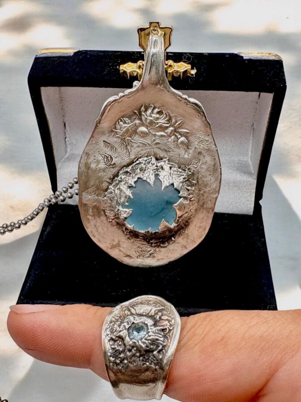 Oneida Reliance Plate Spoon Ring | Aquamarine Stone | Size 8 | Alma Antigua - Picture 10 of 15